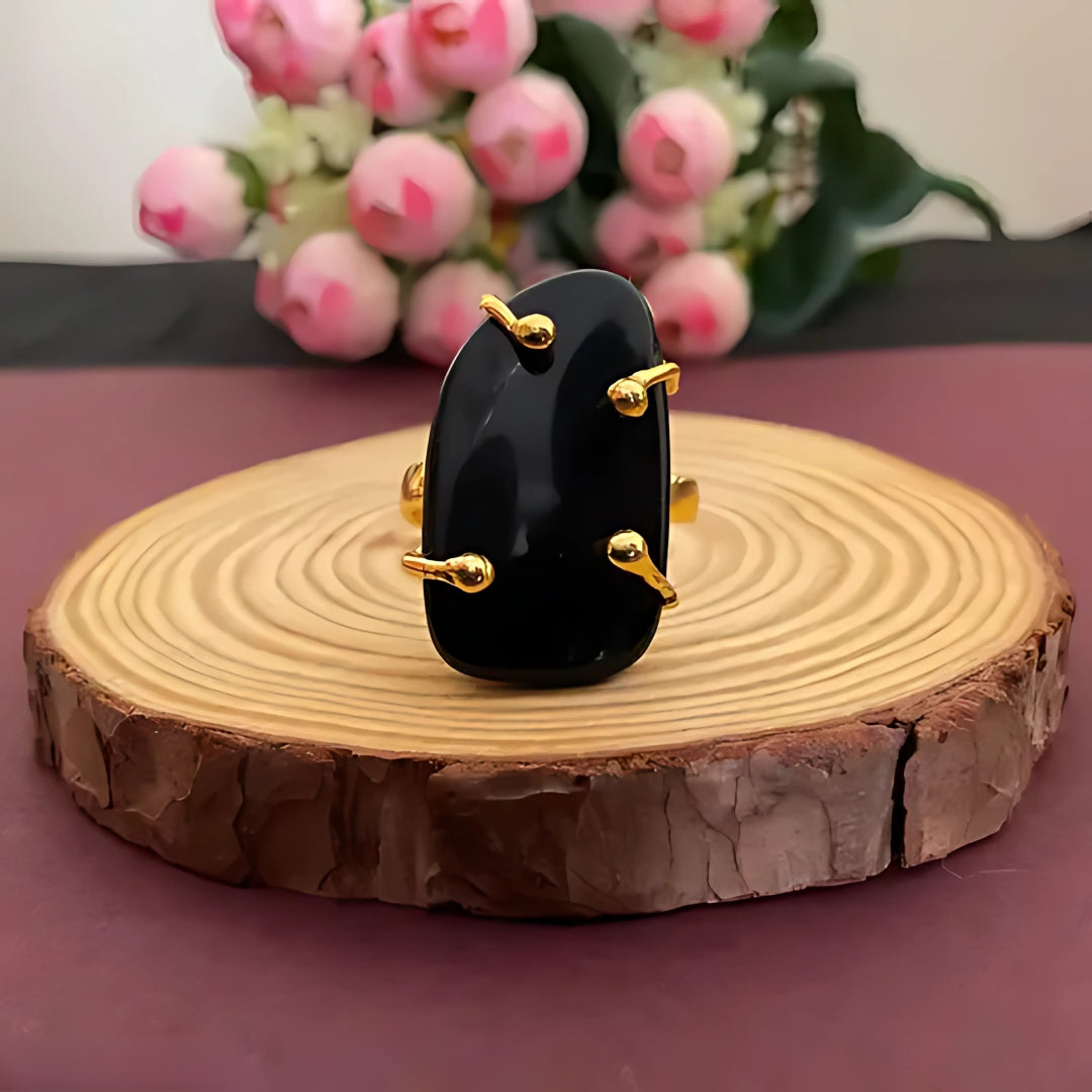 Mashivi Teal Quartz Stone Gold Plated Finger Ring – Luxurious Adjustable Statement Jewelry for Women, Elegant Monalisa Designer Ring, Perfect Gift for Special Occasions