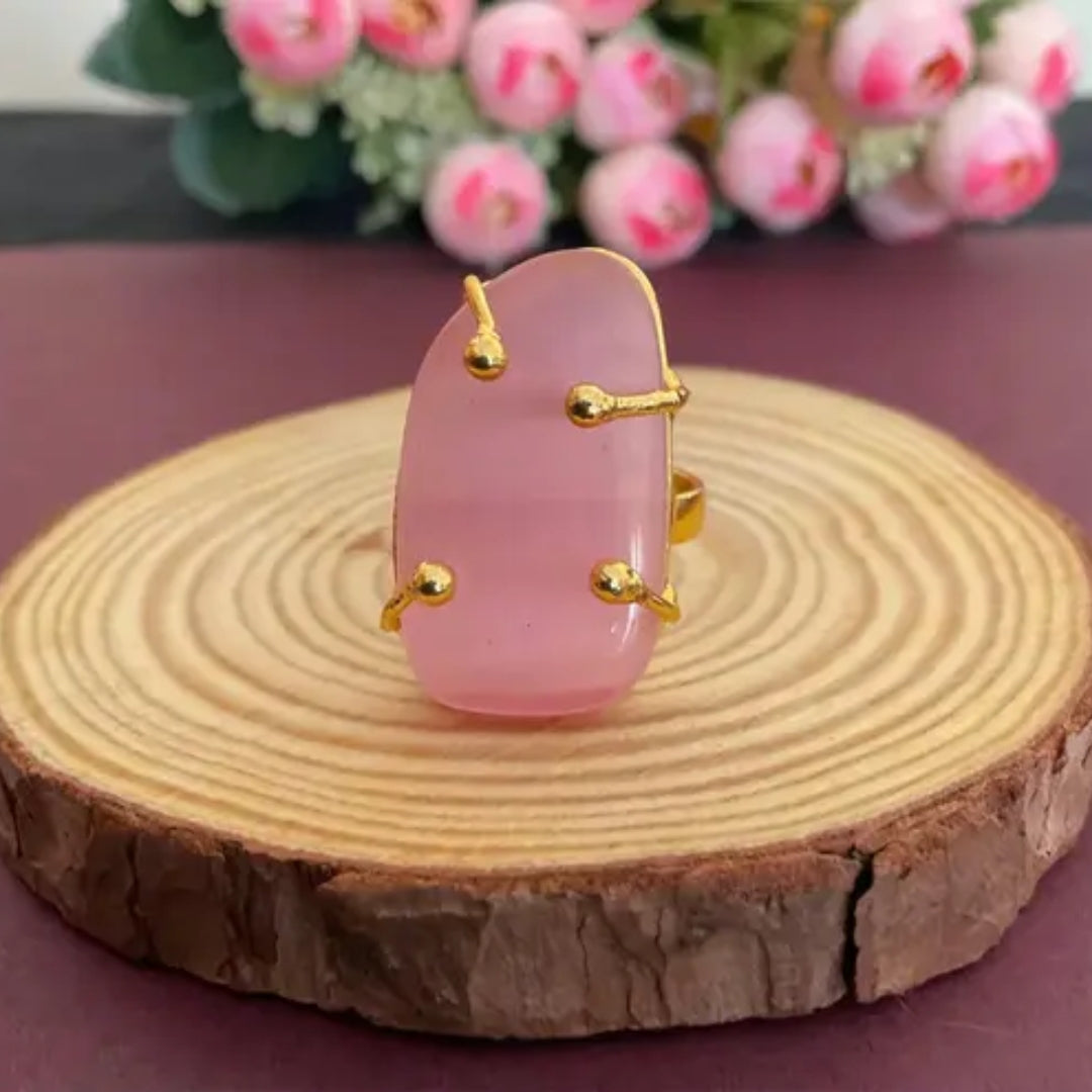 Mashivi Teal Quartz Stone Gold Plated Finger Ring – Luxurious Adjustable Statement Jewelry for Women, Elegant Monalisa Designer Ring, Perfect Gift for Special Occasions