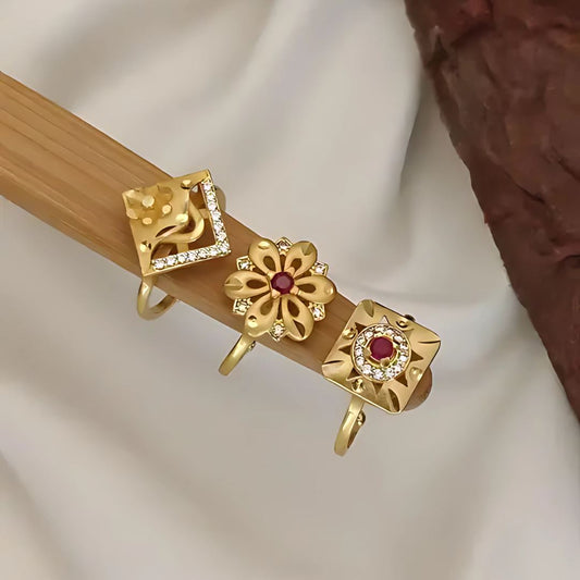 AD Stone Ring Combo Set – Elegant Gold Plated Rings for Girls & Women