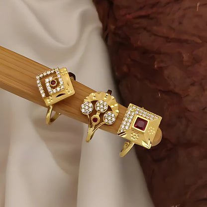 Elegant 1Gm Gold-Plated Designer Rings Set with Red and White Stones – Statement Jewelry for Women