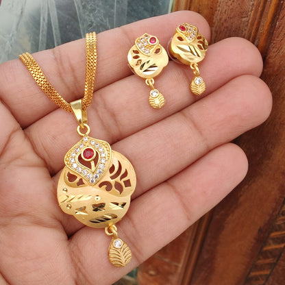 1gm Gold-Plated Heart-Shaped Pendant and Earrings Set with Ruby Accents